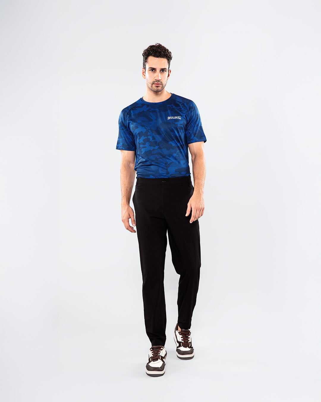 Skullbull Shiftgear Joggers – Men’s Gym-to-Street Nylon-Spandex Pants (Blue/Black)