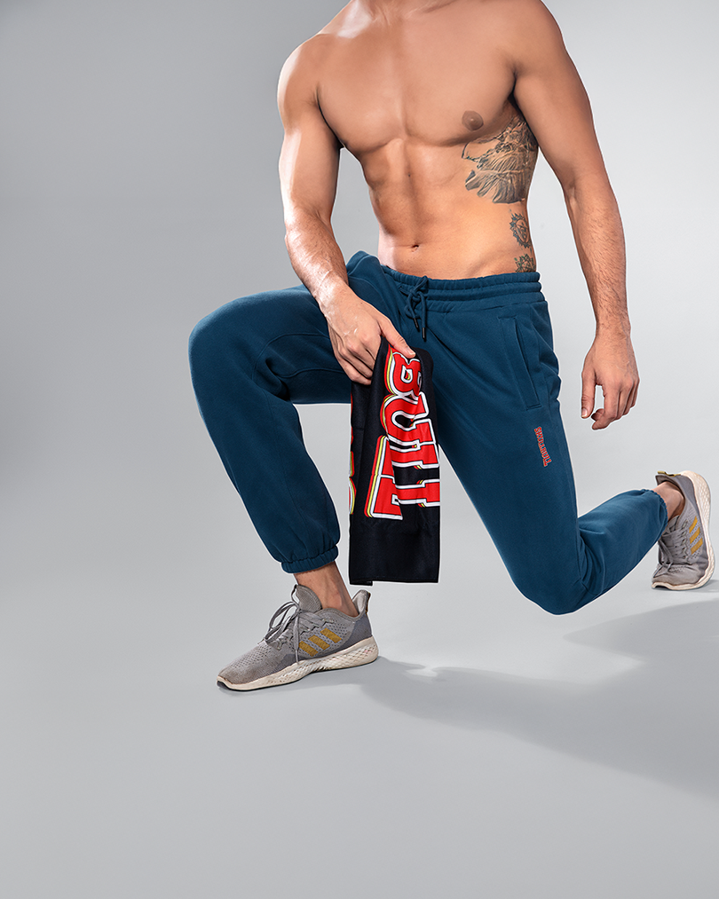 Skullbull Fleece Sweatpants – Cotton Blend Joggers with Adjustable Waistband (Blue)