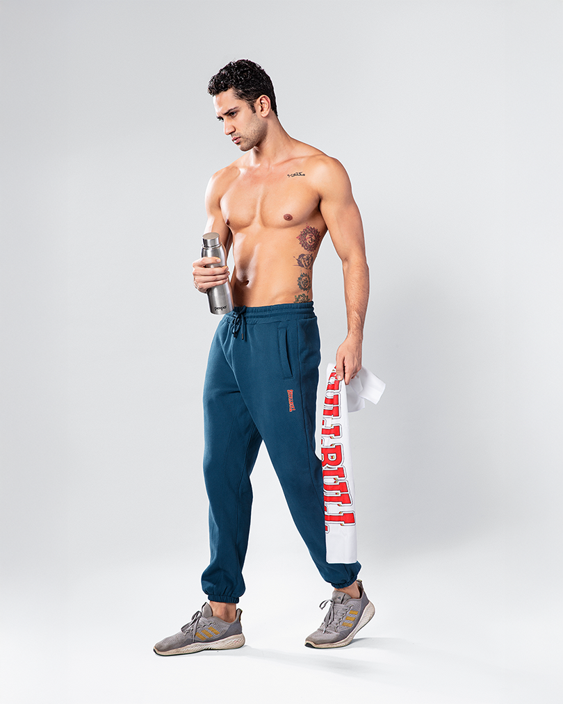 Skullbull Fleece Sweatpants – Cotton Blend Joggers with Adjustable Waistband (Blue)